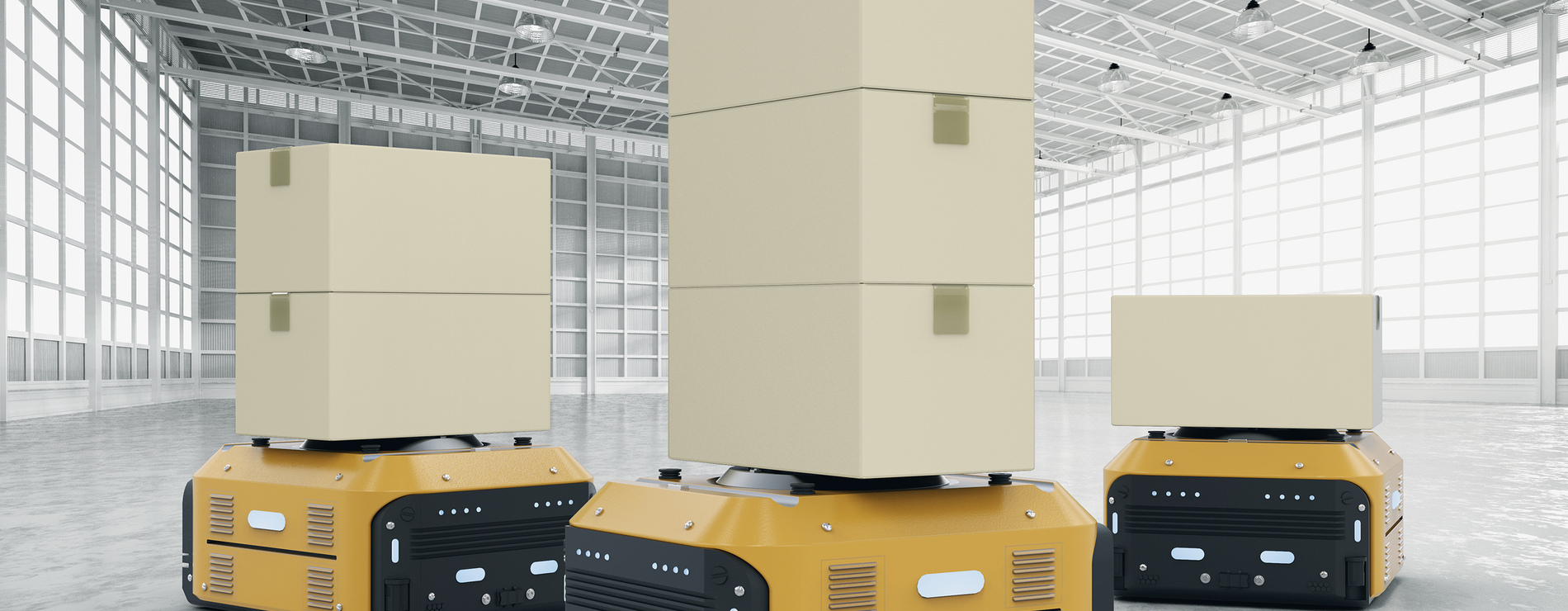 Roboter in einer Lagerhalle symbolisieren die Automatisierung in der Logistik.